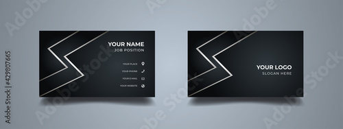 Modern business card with silver metallic lines. Abstract business background dynamic concept. Vector illustration ready to print.