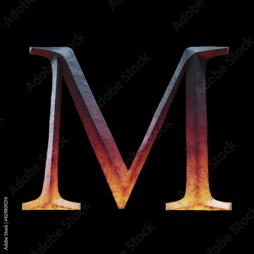 3d letter made of forge hot iron for movie of game logo