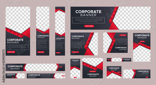 Abstract banner design web template Set, Horizontal header web banner. Modern Gradient red cover header background for website design, Social Media Cover ads banner, flyer, invitation card