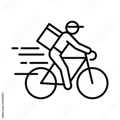 Courier delivery by bicycle Icon, Shipping fast deliveryman riding bike symbol, Pictogram flat design for apps and websites, Track and trace processing status, Vector illustration