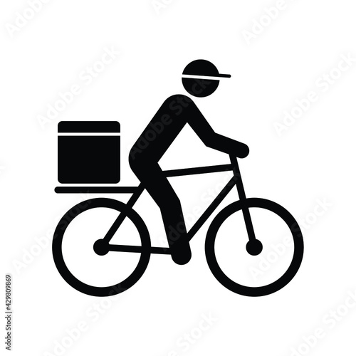 Courier delivery by bicycle Icon, Shipping fast deliveryman riding bike symbol, Pictogram flat design for apps and websites, Track and trace processing status, Vector illustration