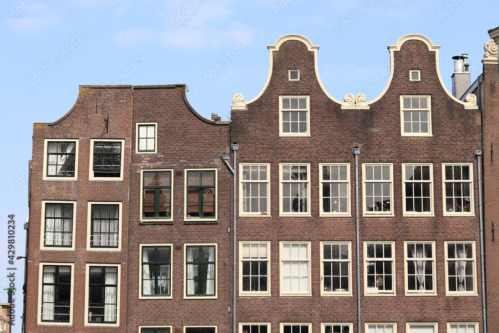 Amsterdam Historical House Facades with Bell Gable in the Red Light District