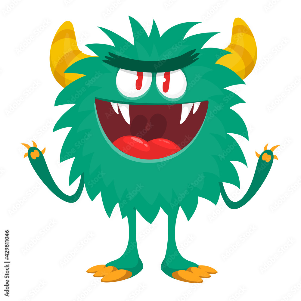 Fototapeta premium Happy cartoon monster. Halloween vector illustration of funny monster creature