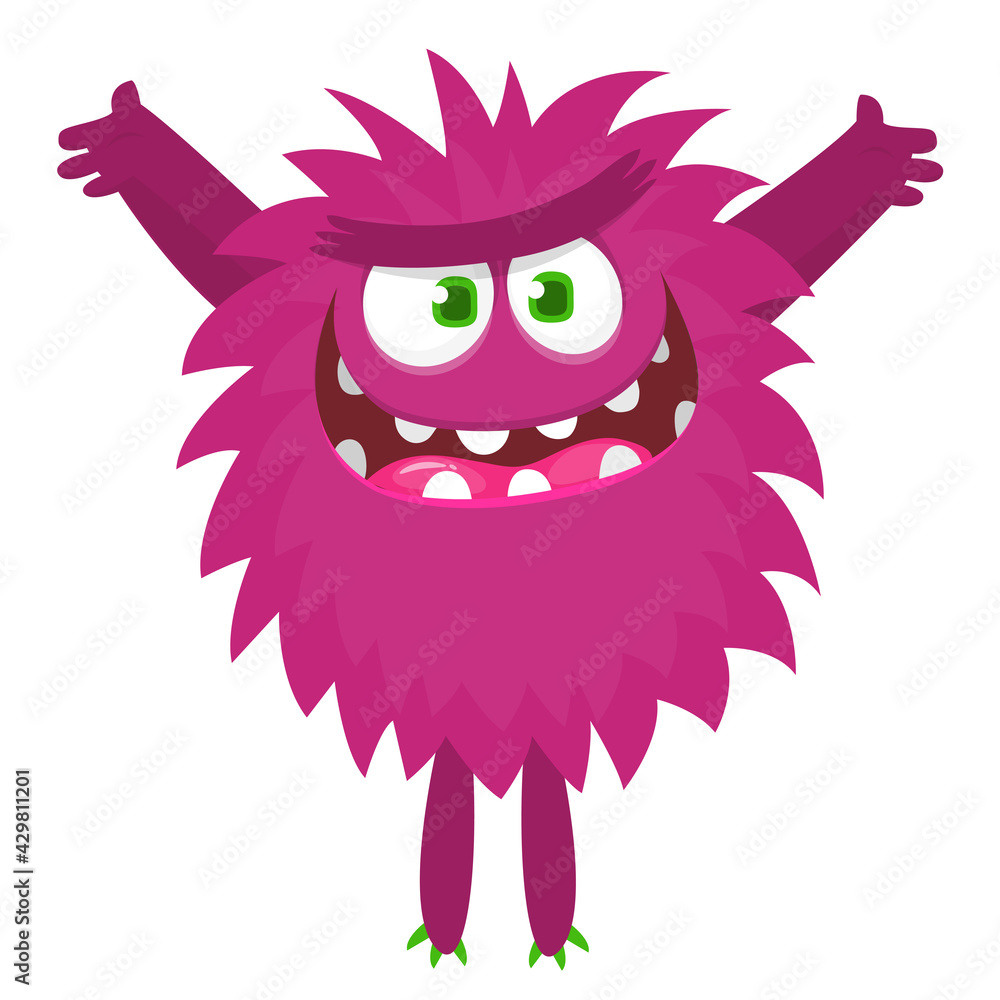 Fototapeta premium Scary cartoon monster waving. Vector cute monster mascot illustration for Halloween