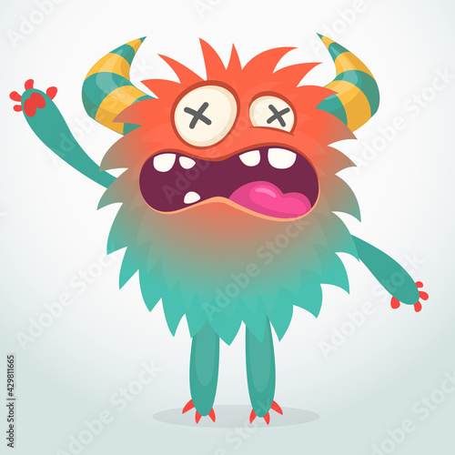 Happy cartoon monster. Halloween vector illustration of funny monster creature