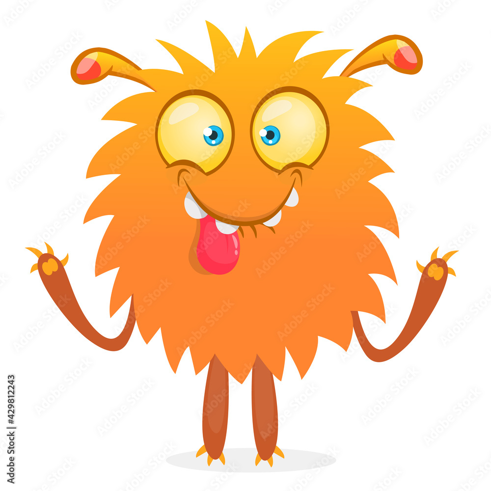 Happy cartoon monster. Halloween vector illustration of funny monster creature Happy cartoon monster. Halloween vector illustration of funny monster creature