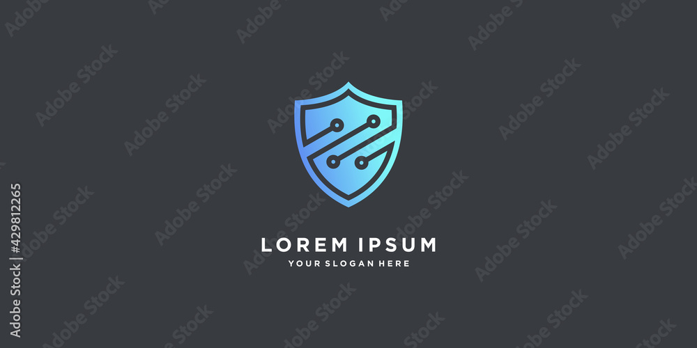 Obraz premium Shield logo design technology with creative concept