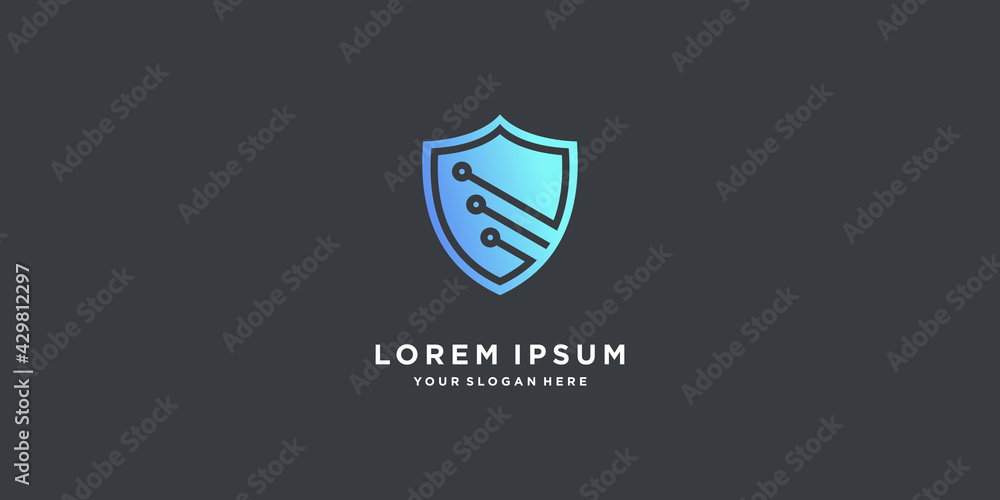 Naklejka premium Shield logo design technology with gradient style color