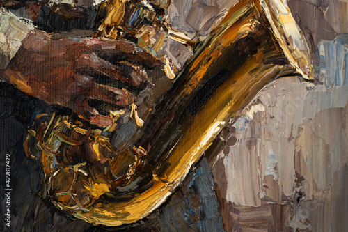 Photography Stylish jazz band playing music on the scene, background is brown