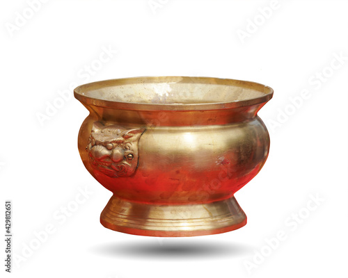 Joss-stick pot brass metal isolated on white background. This has clipping path. 