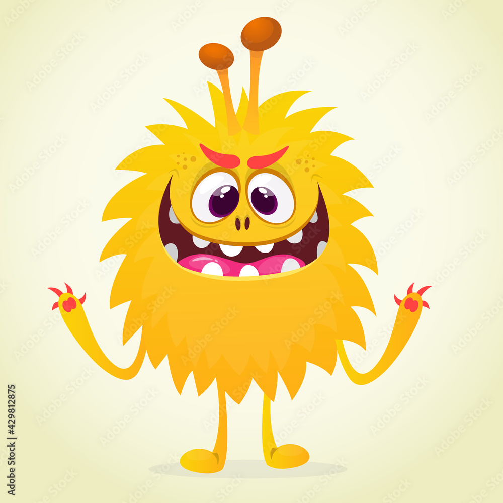 Fototapeta premium Happy cartoon monster. Halloween vector illustration of funny monster creature
