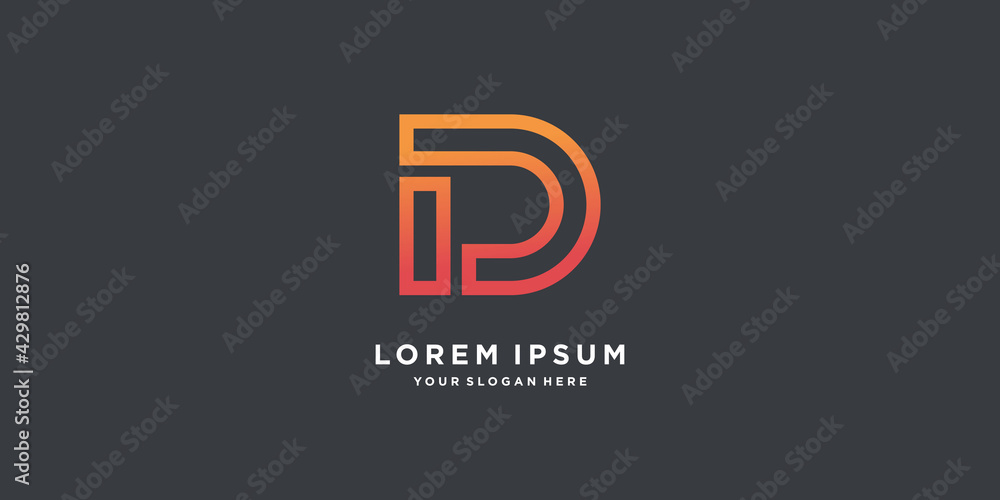 Monogram logo initial letter D with gradient style color part one