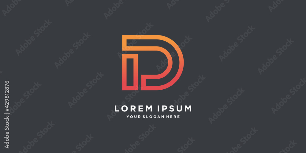 Monogram logo initial letter D with gradient style color part one Monogram logo initial letter D with gradient style color part one