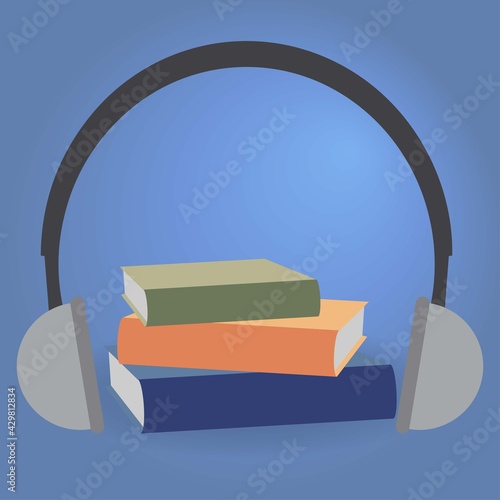 Headphones and books, audiobook concept