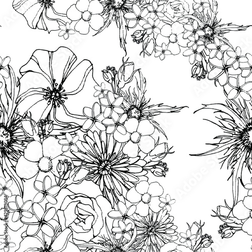 hand drawn flowers seamless pattern