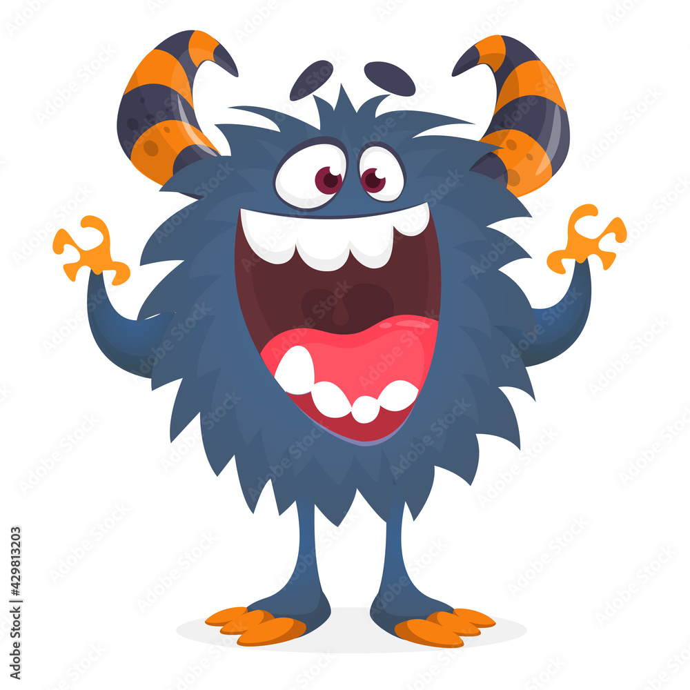 Fototapeta premium Happy cartoon monster. Halloween vector illustration of funny monster creature