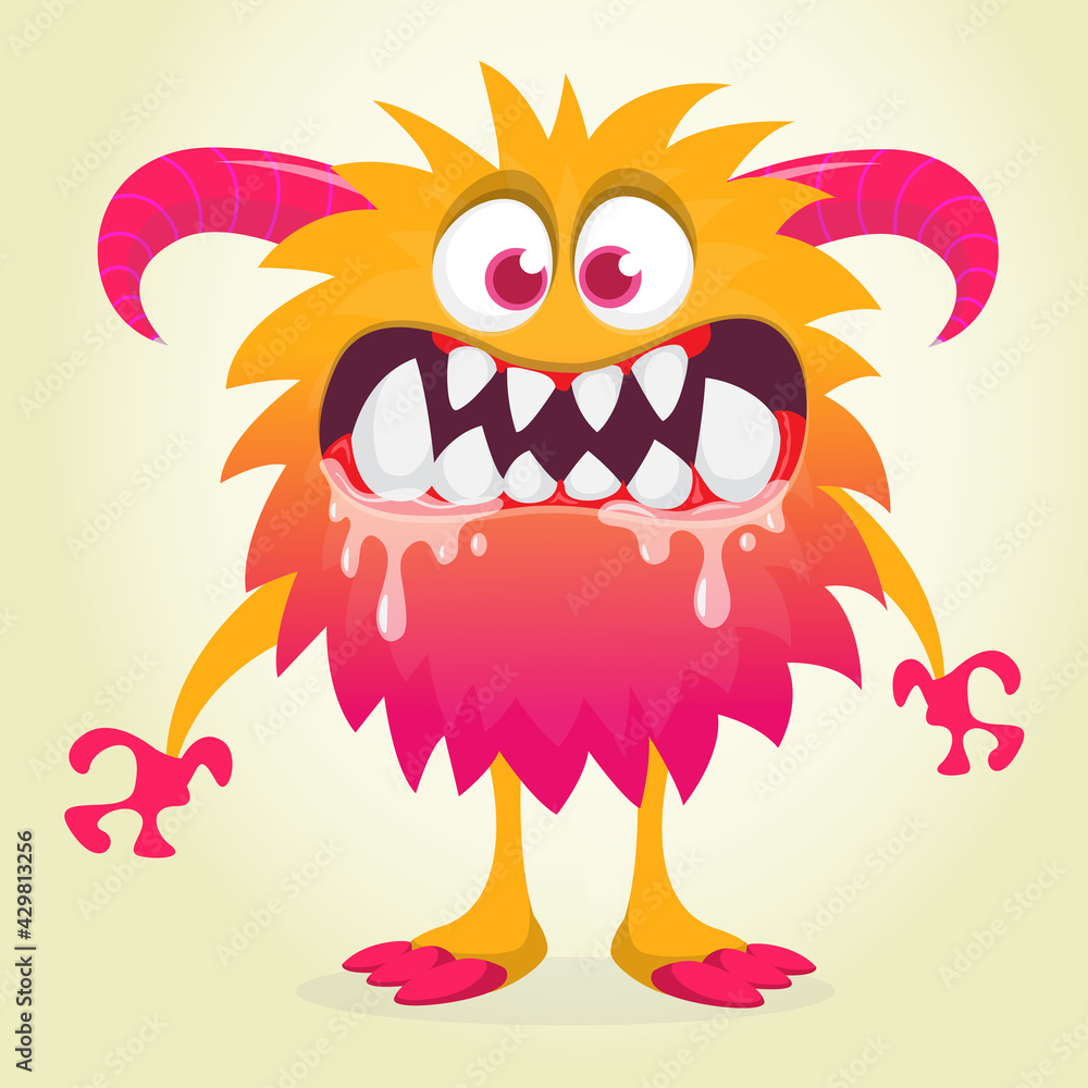 Fototapeta premium Happy cartoon monster. Halloween vector illustration of funny monster creature