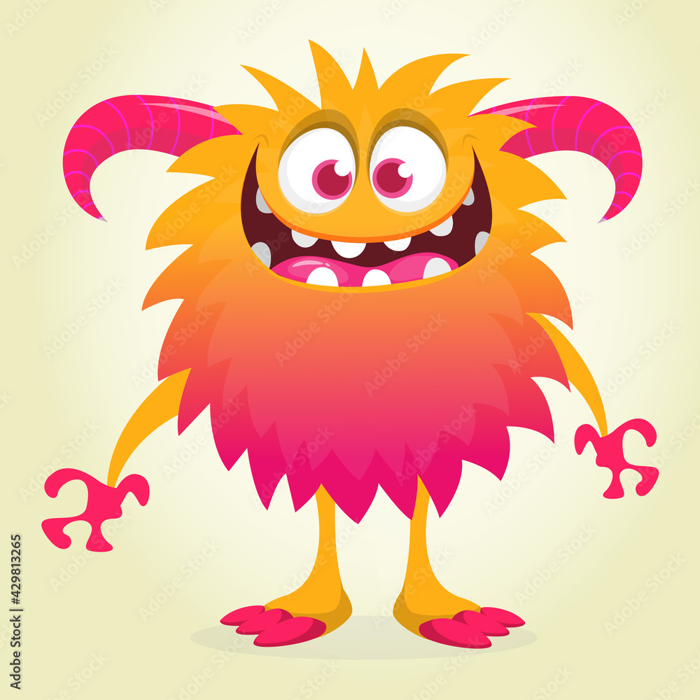 Happy cartoon monster. Halloween vector illustration of funny monster creature Happy cartoon monster. Halloween vector illustration of funny monster creature