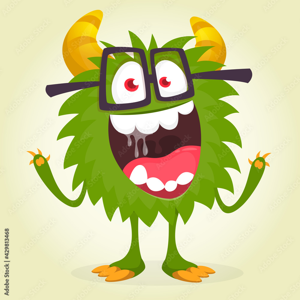 Fototapeta premium Happy cartoon monster. Halloween vector illustration of funny monster creature