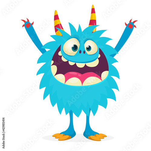 Happy cartoon monster. Halloween vector illustration of funny monster creature