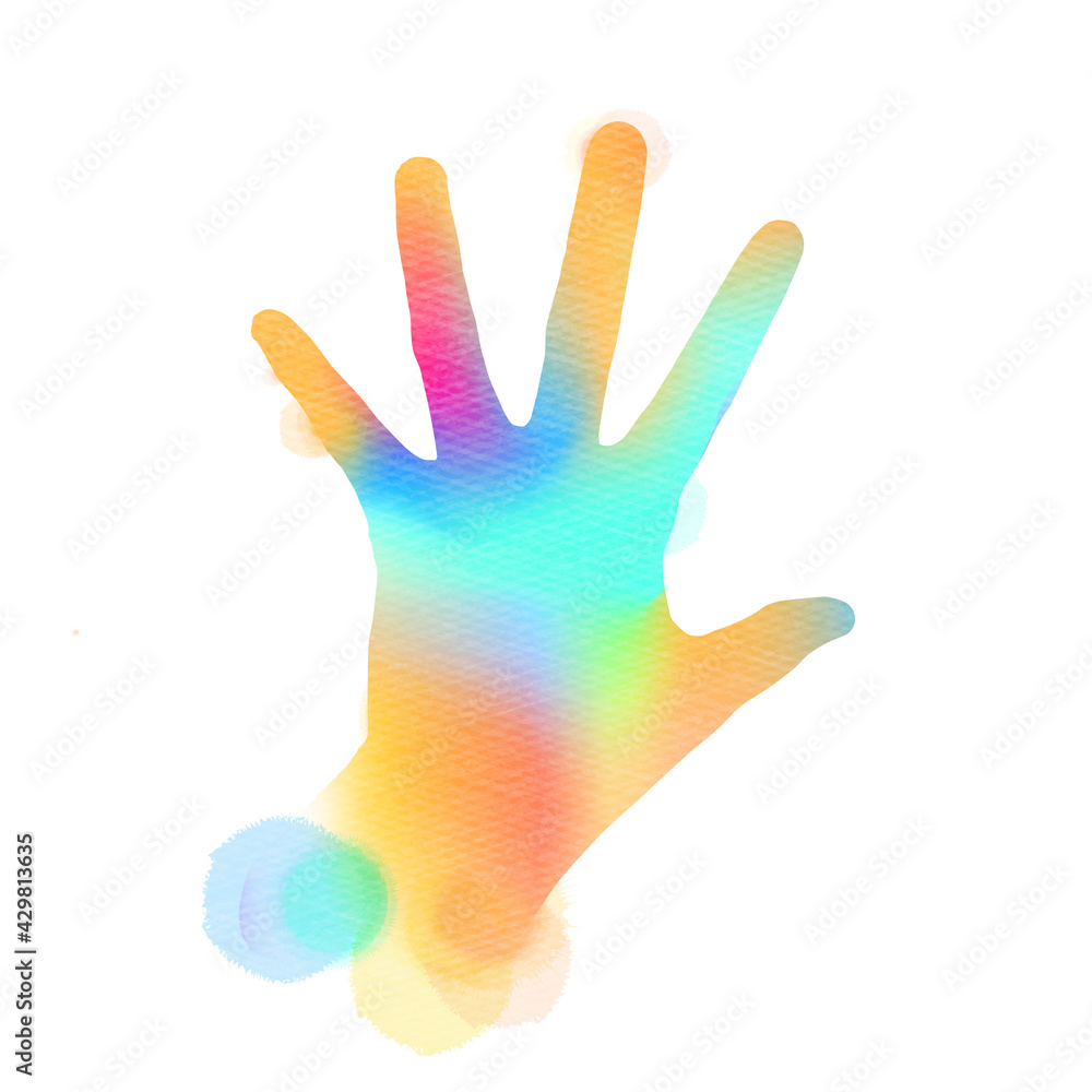 Hi five hand gesture silhouette plus abstract watercolor painted. Digital art painting. Hi five hand gesture silhouette plus abstract watercolor painted. Digital art painting.