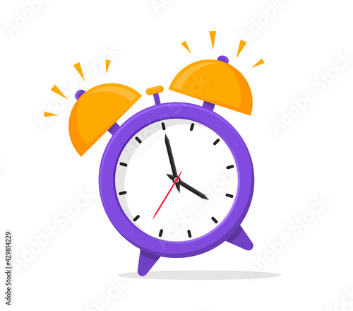Alarm clock flat icon. Wake up time. Ringing alarm clock. Morning time. Vector illustration.