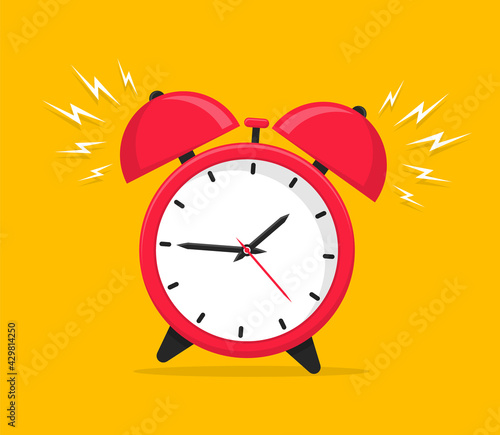 Alarm clock flat icon. Wake up time. Ringing alarm clock. Morning time. Vector illustration.