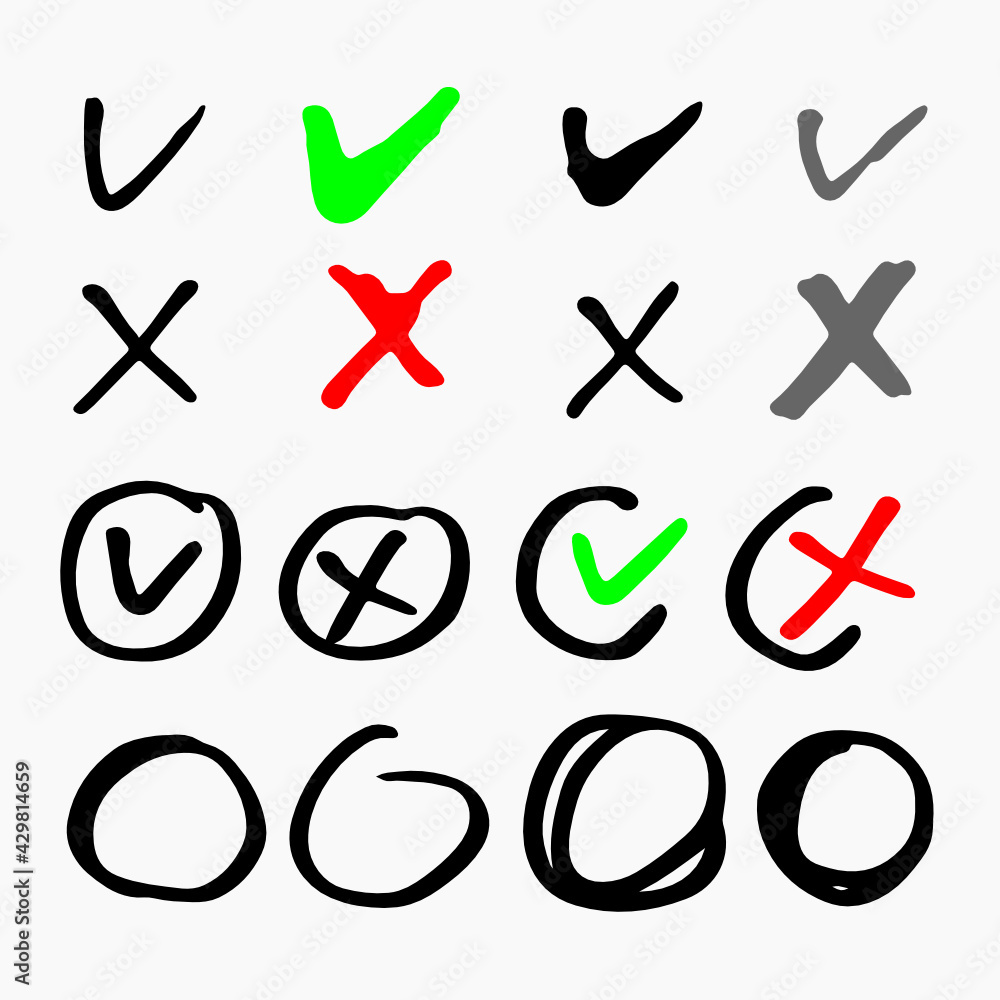 Hand drawn check signs.Vector marker check handwritten signs and ...