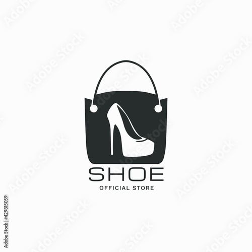 Shoe store. Woman Shoes and bag logo design with negative space