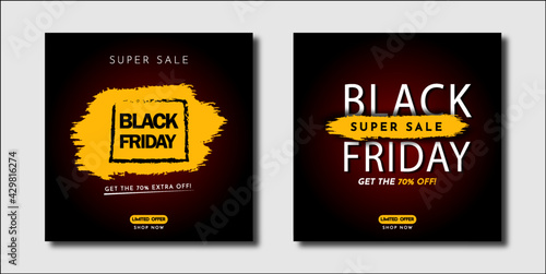 Black friday social media post super sale yellow brush stroke