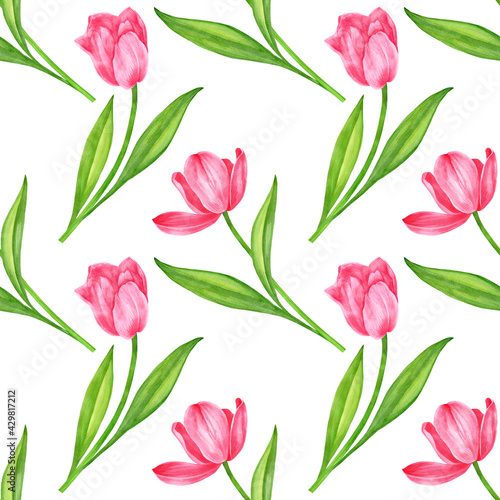 Wallpaper Mural Watercolor vintage seamless pattern with tulips for decorating, prints, packing, wallpaper, wrapper, fabric, textile Torontodigital.ca
