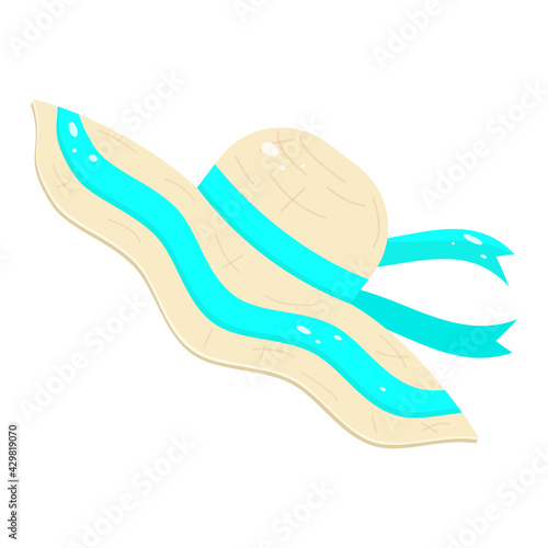 Straw hat for the beach. Striped women's hat. Vector illustration