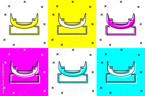 Set Boat swing icon isolated on color background. Childrens entertainment playground. Attraction riding ship, swinging boat. Amusement park. Vector