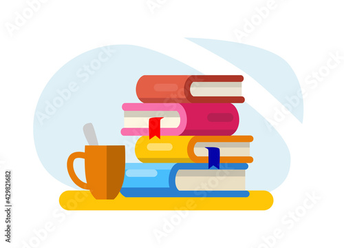 Pile of books in flat style. Stack concept of learning. 