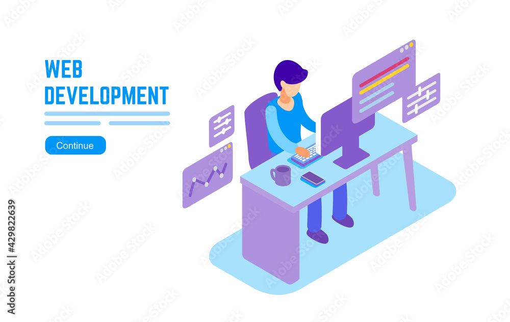Programmer isometric man. Programming concept, webpage engineer work. Programmer isometric man. Programming concept, webpage engineer work.