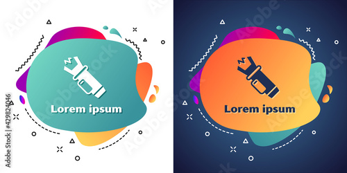 White Police electric shocker icon isolated on white and blue background. Shocker for protection. Taser is an electric weapon. Abstract banner with liquid shapes. Vector