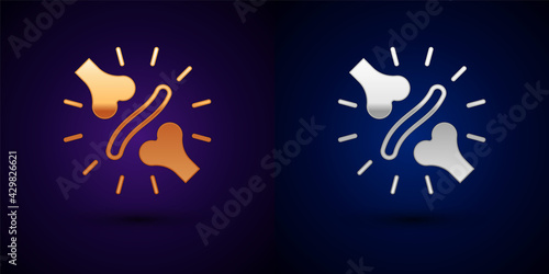 Gold and silver Joint pain, knee pain icon isolated on black background. Orthopedic medical. Disease of the joints and bones, arthritis. Vector