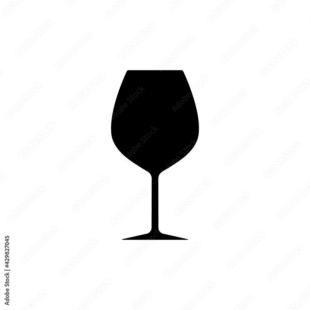 Red wine glass silhouette, beverage goblet. Alcohol drink icon on a white background. A simple logo. Black shape basis for the design. Isolated. Vector illustration. Red wine glass silhouette, beverage goblet. Alcohol drink icon on a white background. A simple logo. Black shape basis for the design. Isolated. Vector illustration.