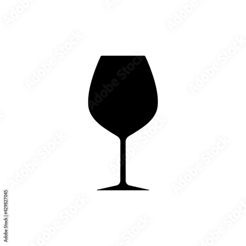 Red wine glass silhouette, beverage goblet. Alcohol drink icon on a white background. A simple logo. Black shape basis for the design. Isolated. Vector illustration.