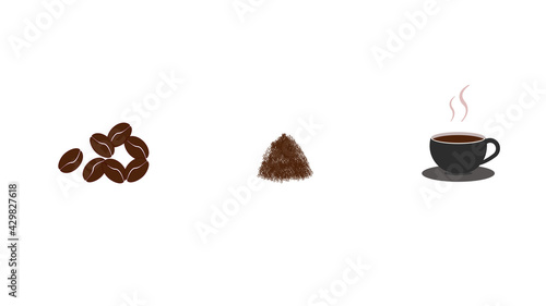 Brown Roasted Coffee Beans, Ground Coffee Beans, Bundle White background