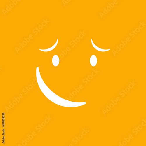 Cute social media smirking face emoji on a yellow background. Royalty-free.