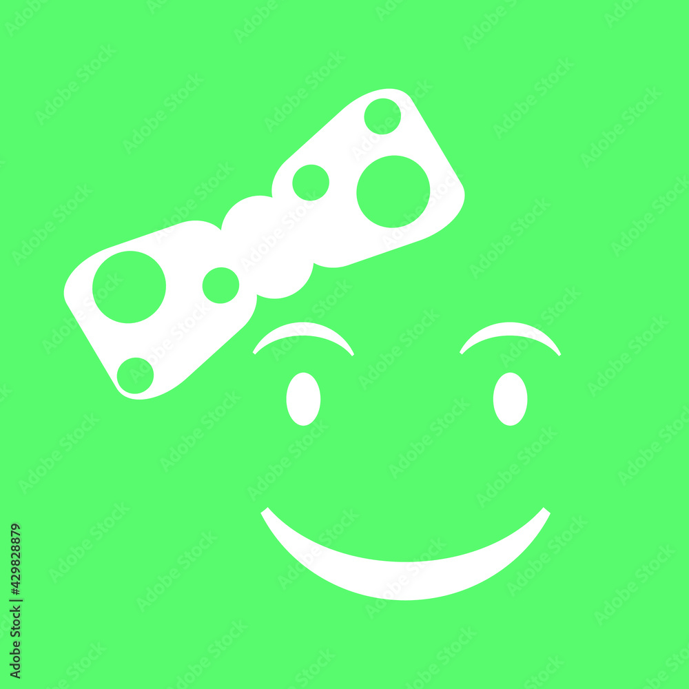 Cute social media smiling face with a bow emoji on a green background. Royalty-free. Cute social media smiling face with a bow emoji on a green background. Royalty-free.