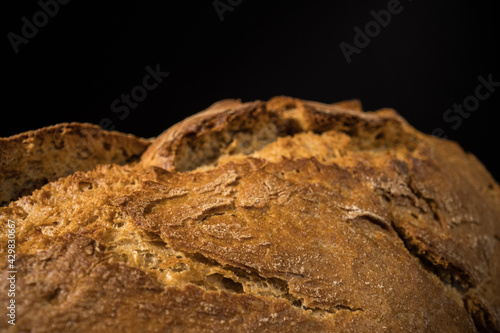 The crust of a freshly baked bread - detailled macro shot