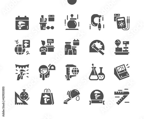 World Metrology Day 20 May. Scientist, multimeter and micrometer. Calendar. Twentieth of april. Holiday. Scientific discoveries. Vector Solid Icons. Simple Pictogram