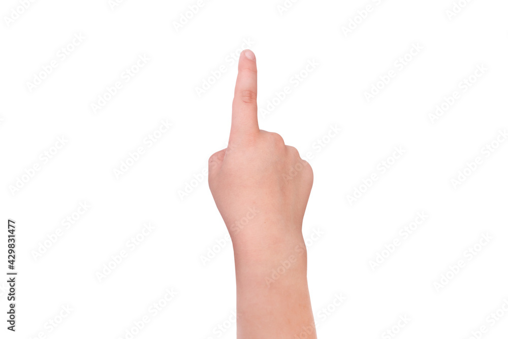 child's hand shows gesture one isolated on white child's hand shows gesture one isolated on white