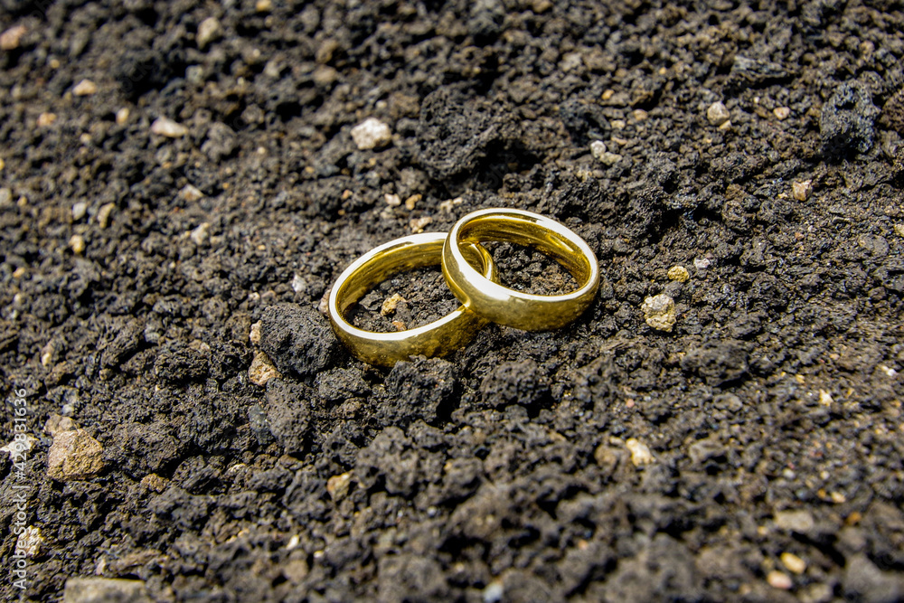 wedding rings on the volcano ashes wedding rings on the volcano ashes