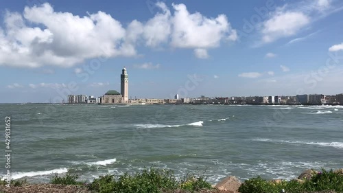 Beautiful view of the waves of ain diab beach in Casablanca, Morocco.
