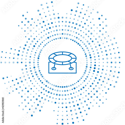 Blue line Jumping trampoline icon isolated on white background. Abstract circle random dots. Vector