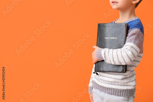 Little boy with Bible on co...