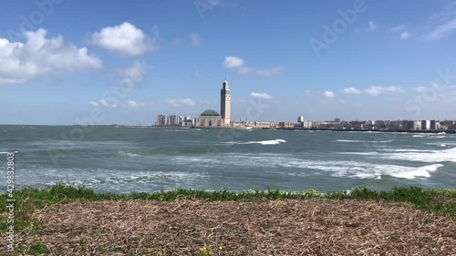 Beautiful view of the waves of ain diab beach in Casablanca, Morocco.